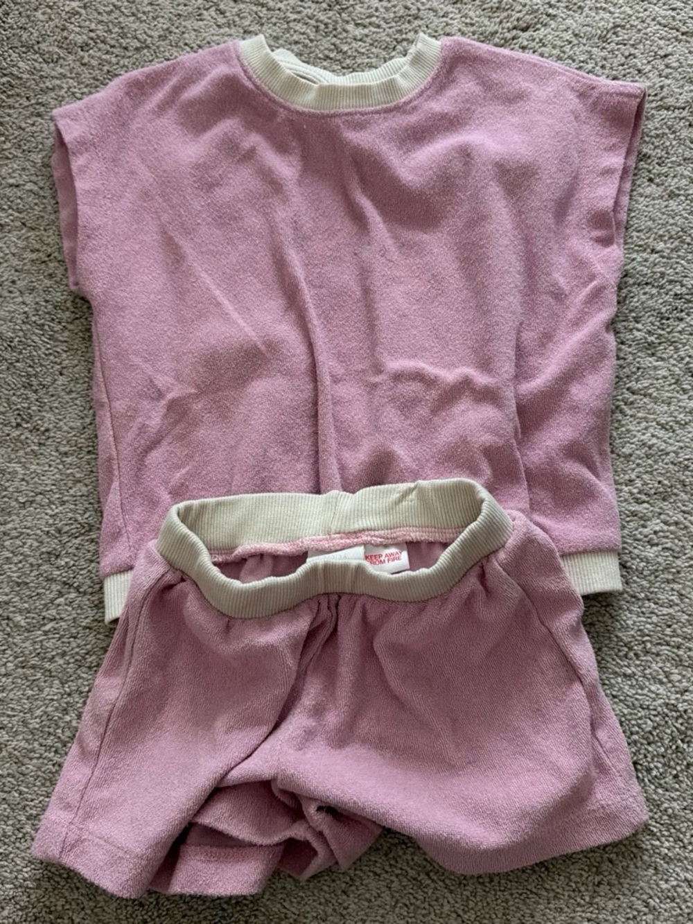 Zara Pink Terry Two-Piece Kids Pajama Set with Cream Trim